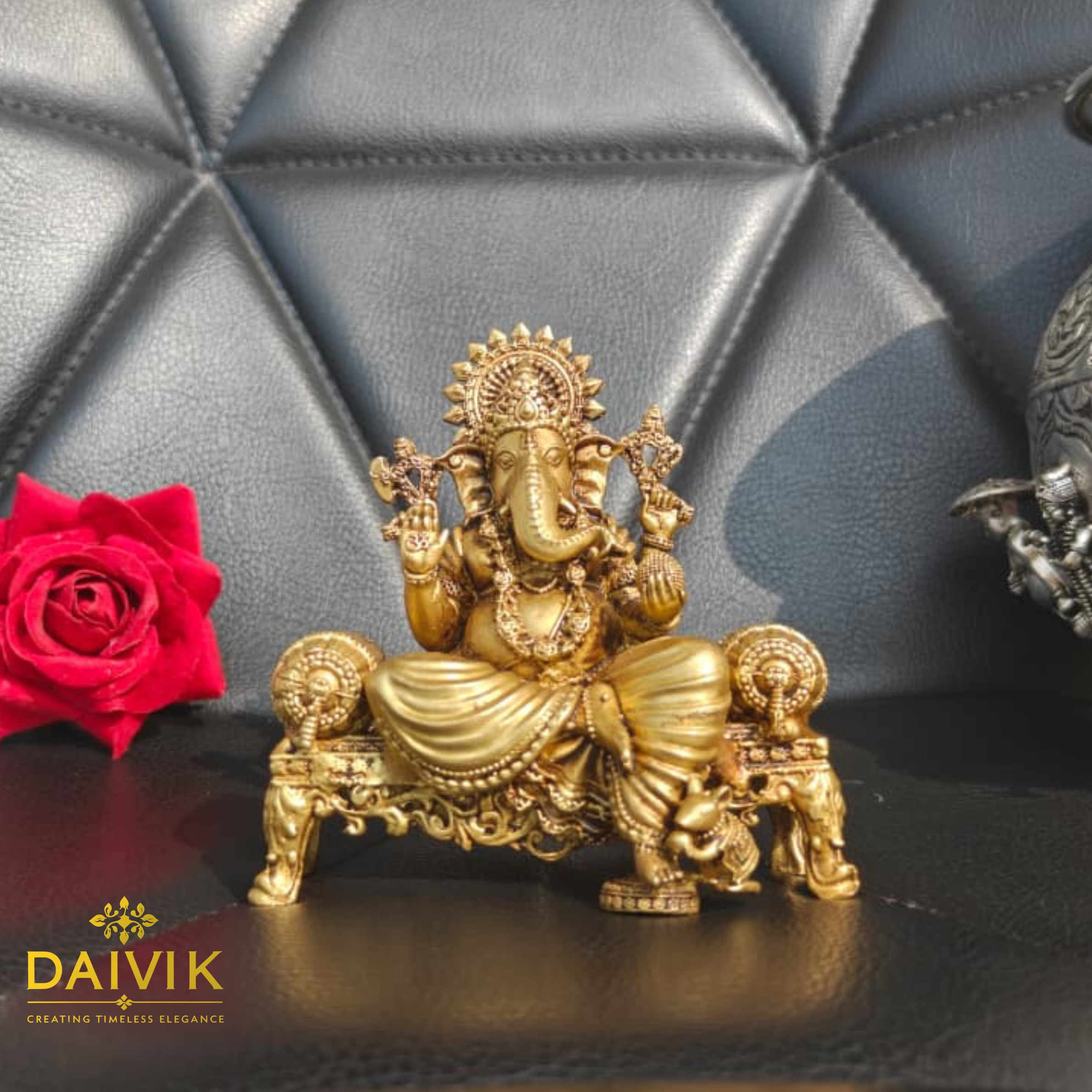 Singhasan Ganesha Brass Idol