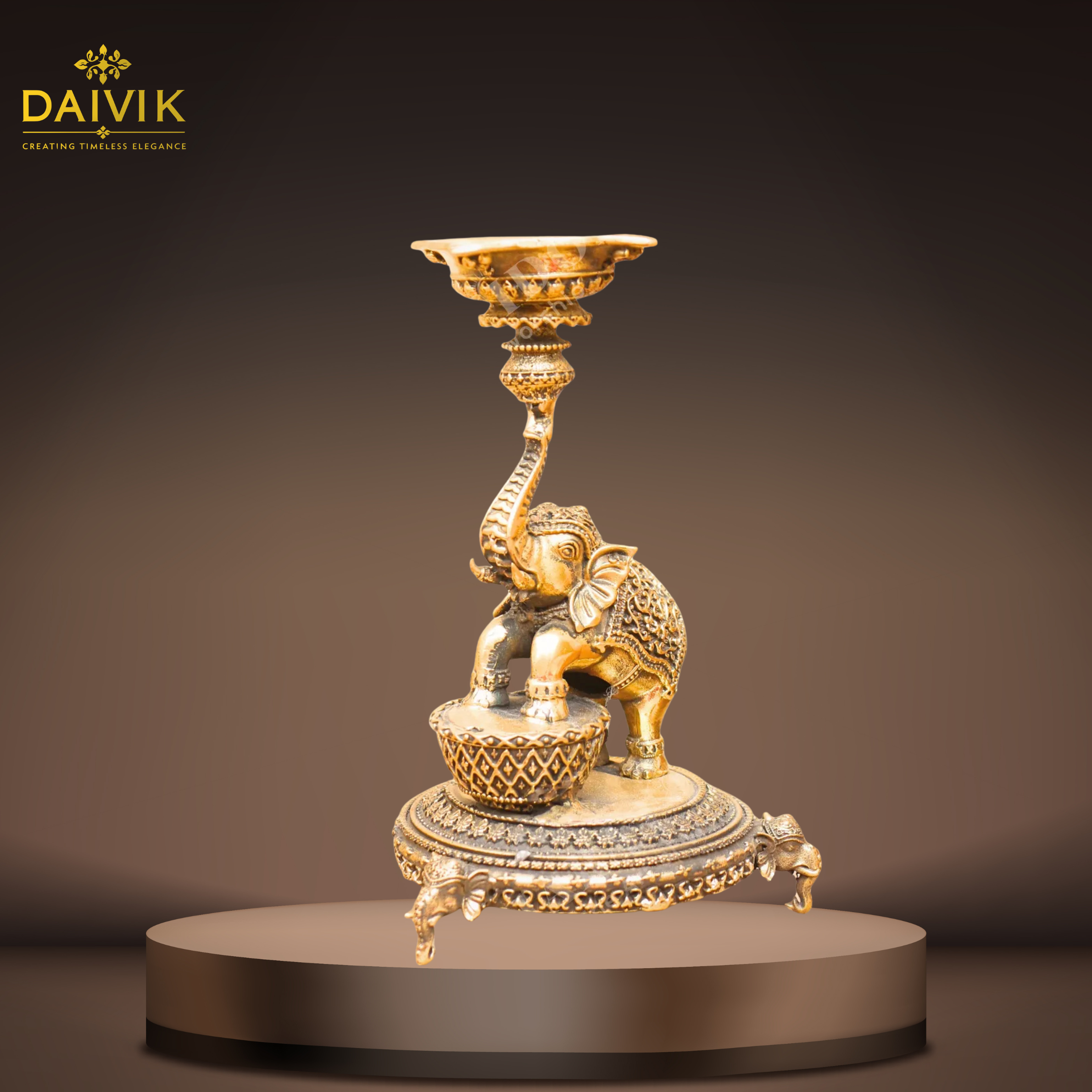  Gajraj Traditional Diya | Elephant Trunk Oil Lamp with Bowl 