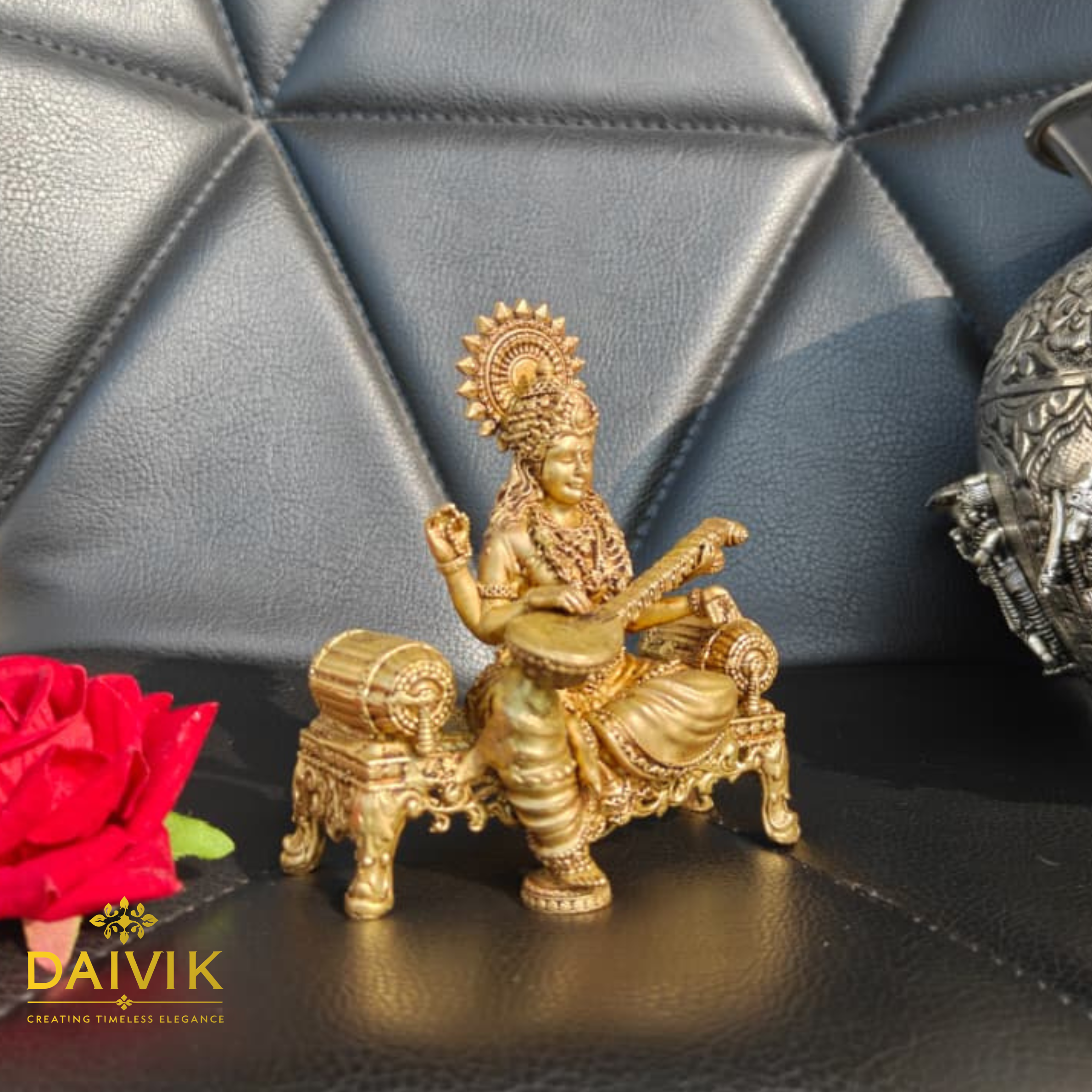 Singhasan Saraswati Brass Idol