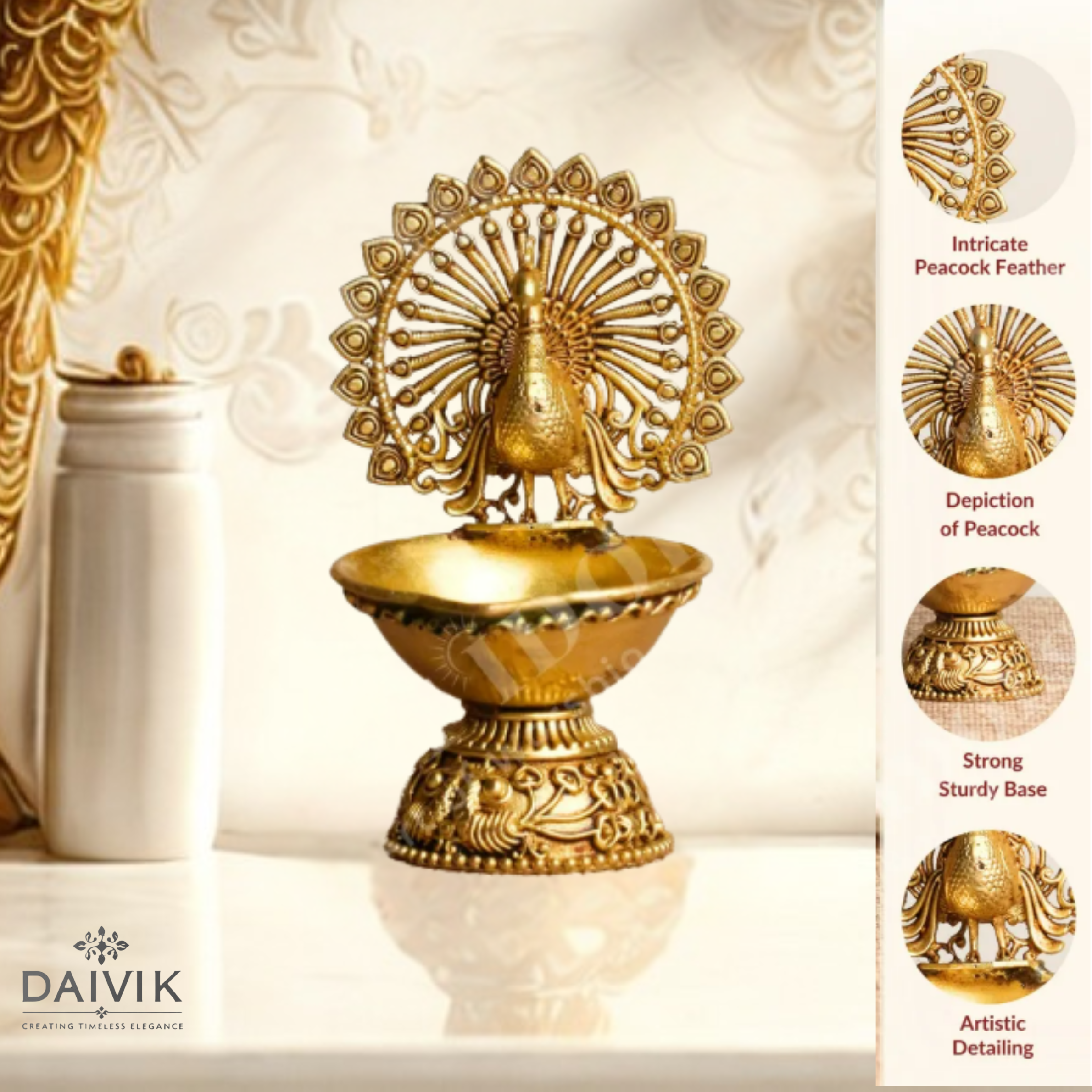 Peacock Deepak Brass Idol