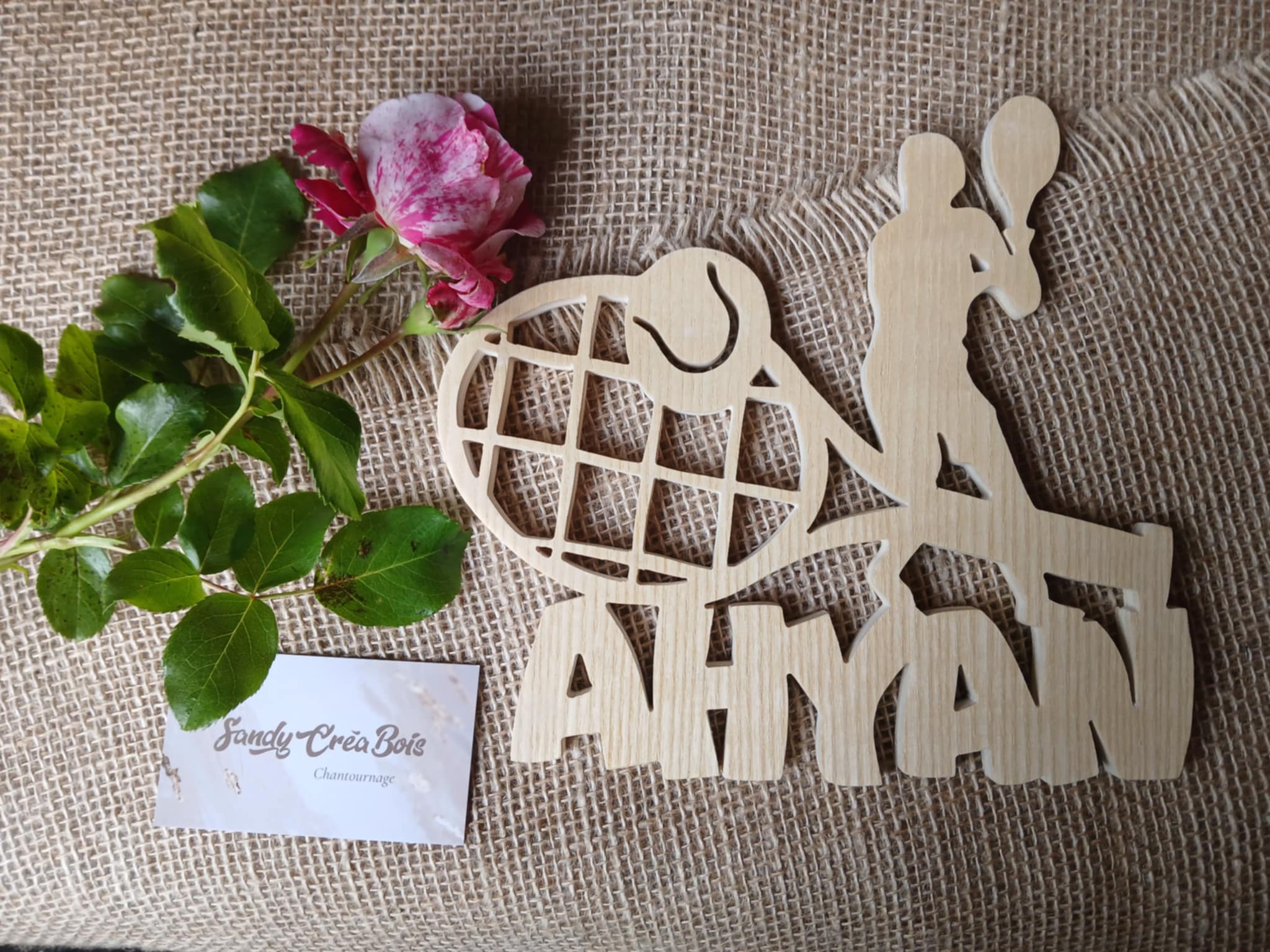 Plaque de porte prénom en bois pour enfant thème tennis