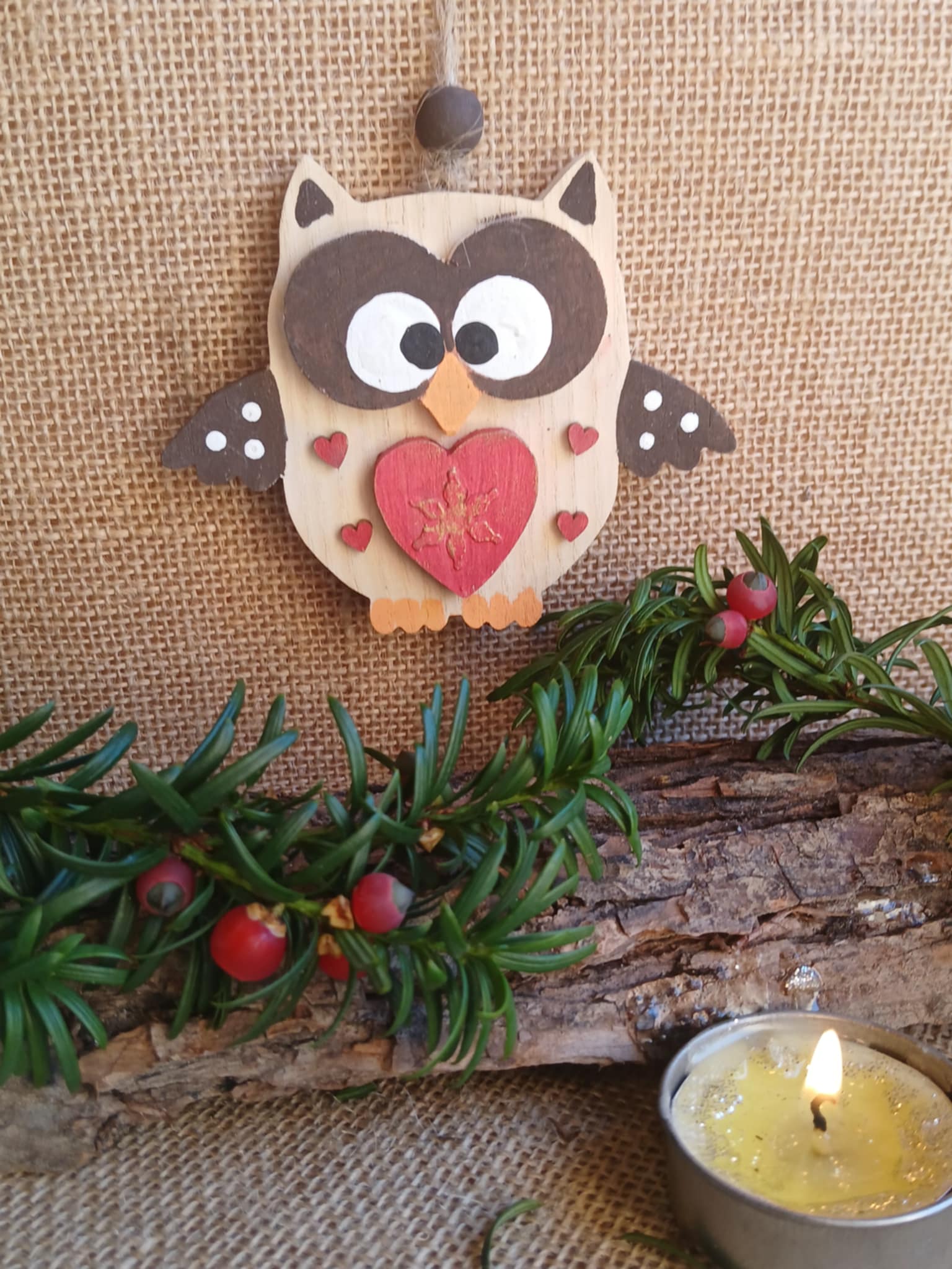 Chouette de Noël en bois décorative