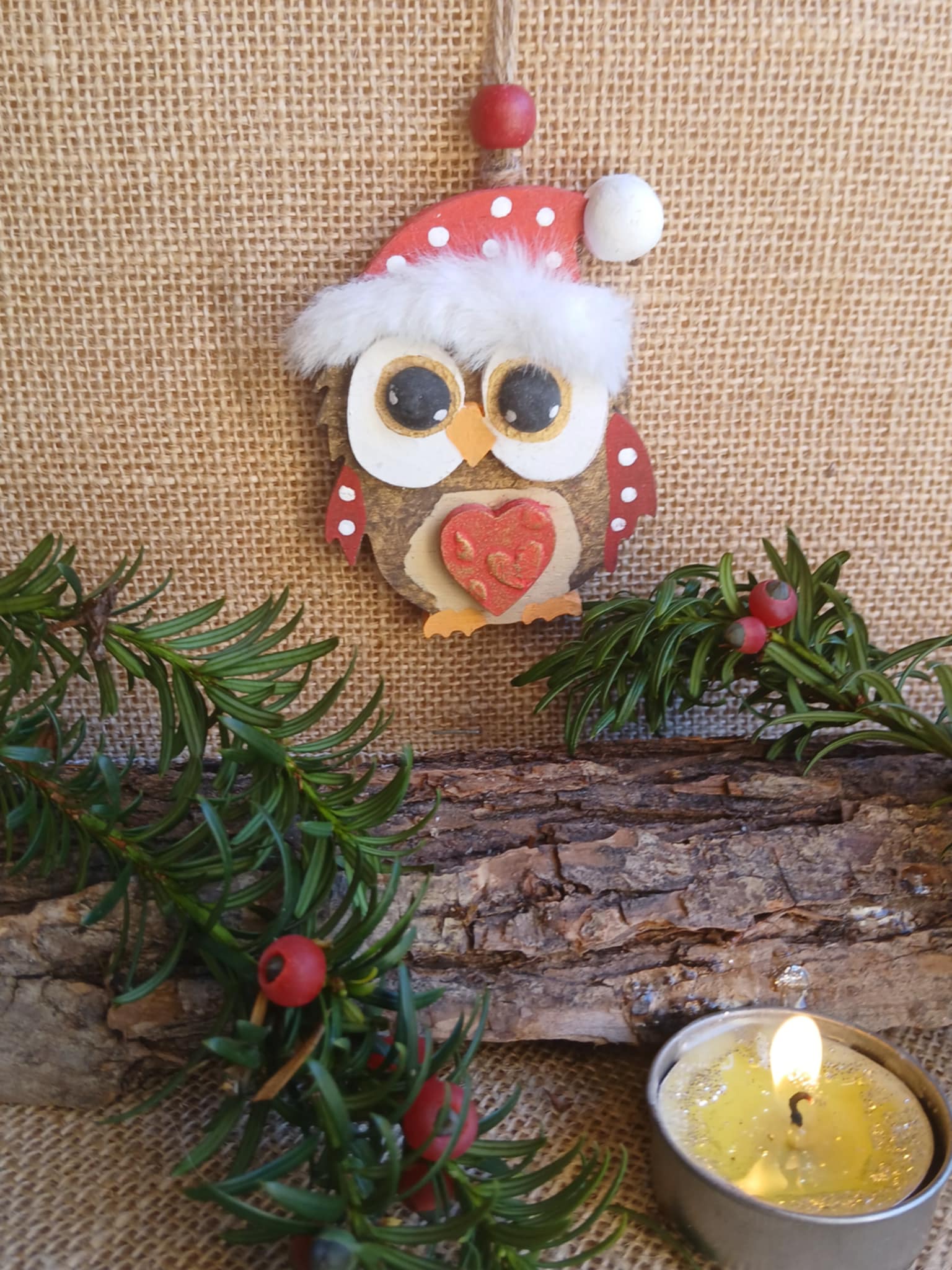 Chouette de Noël en bois