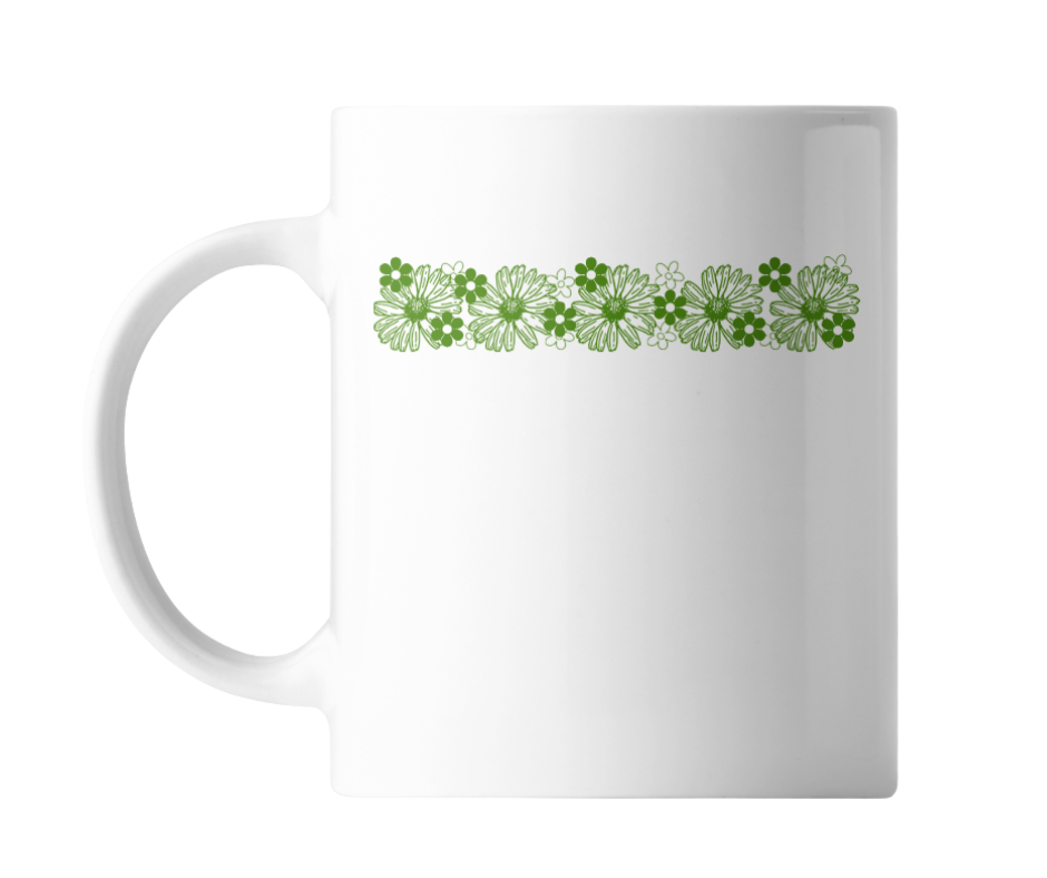 PREORDER: White Ceramic Mug with Green Floral Pattern