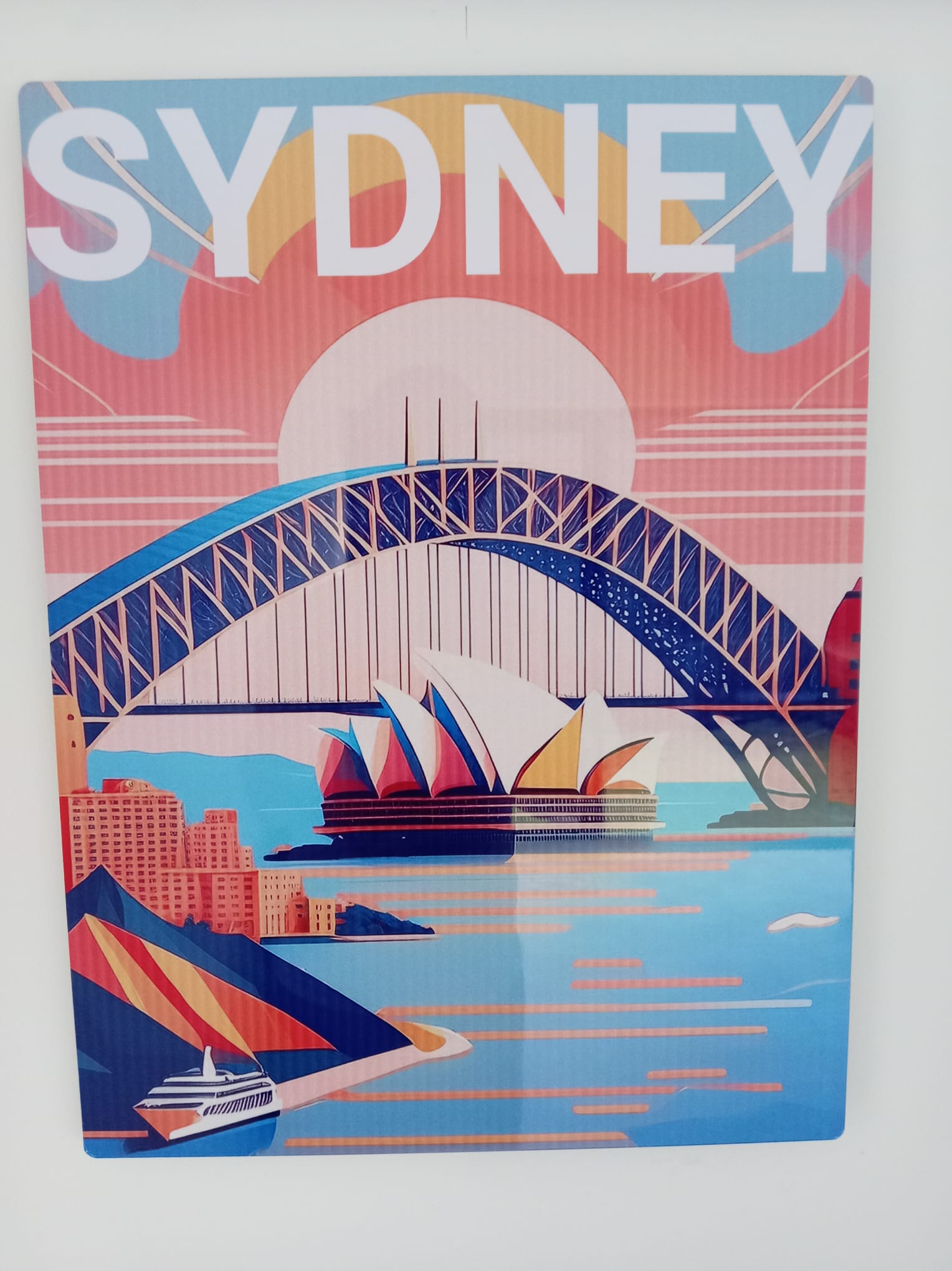 Retro Sydney Travel Poster Metal Art Print - Opera House & Bridge
