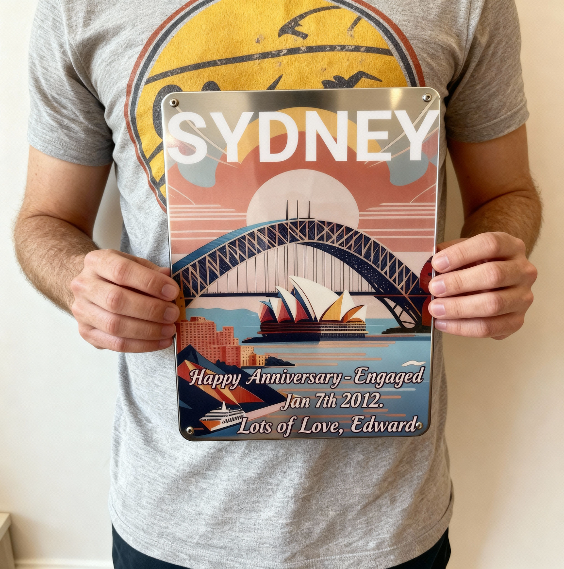 Retro Sydney Travel Poster Metal Art Print - Opera House & Bridge