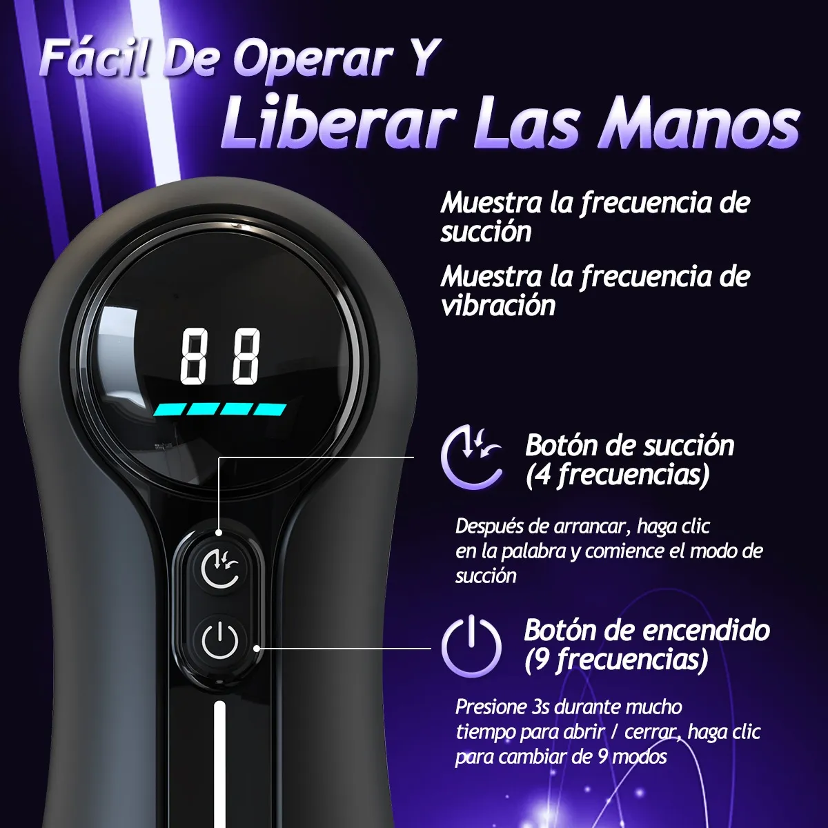 Masturbador masculino digital con 9 modos de vibración
