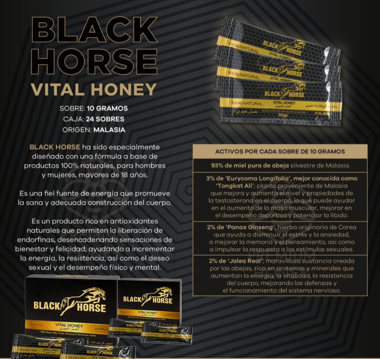 Vital Honey Black Horse para mejorar rendimiento y apetito sexual (Precio por sobre)