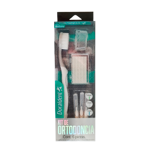 KIT DE ORTODONCIA CEPILLO, CERA, INTERDENTALES CONT. 6 PIEZAS (DORALDENT)