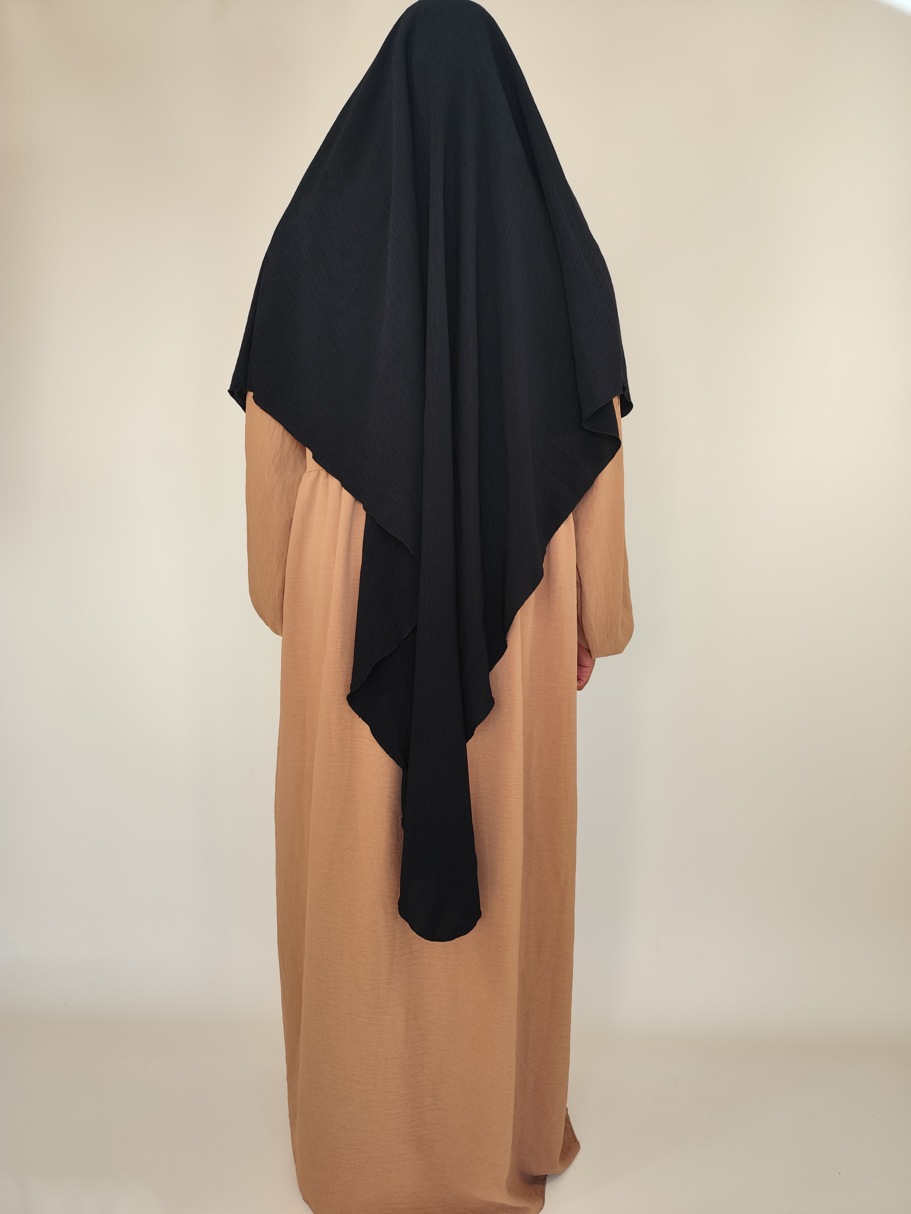 Khimar Long Noir Tissu Jazz, Bandeau Intégré, Fabriqué en Italie