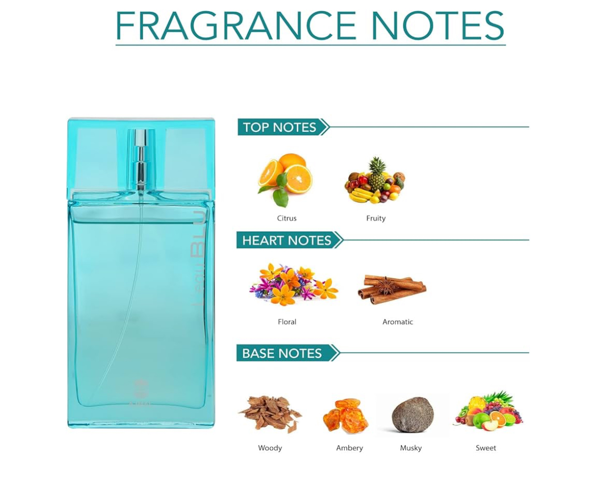 Ajmal L'Eau Blu Eau De Parfum 3.0 Oz / 90 ML For Men | Long lasting amber, musk Fragrance - Made In Dubai