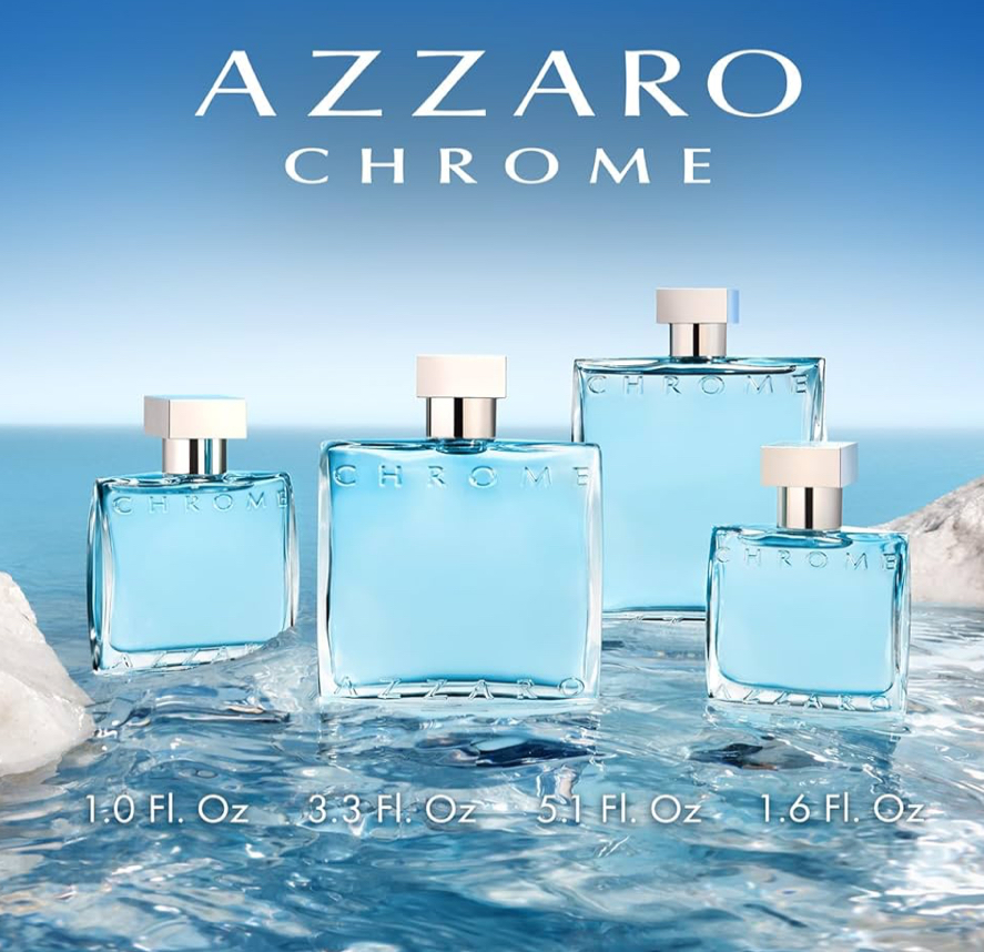 Azzaro Chrome Eau de Toilette - Fresh Aquatic Mens Cologne - Citrus, Woody, Musky Fragrance -Fresh Notes of Bergamot - Everyday Wear - Classic Summer Beach Scent - Luxury Perfumes for Men