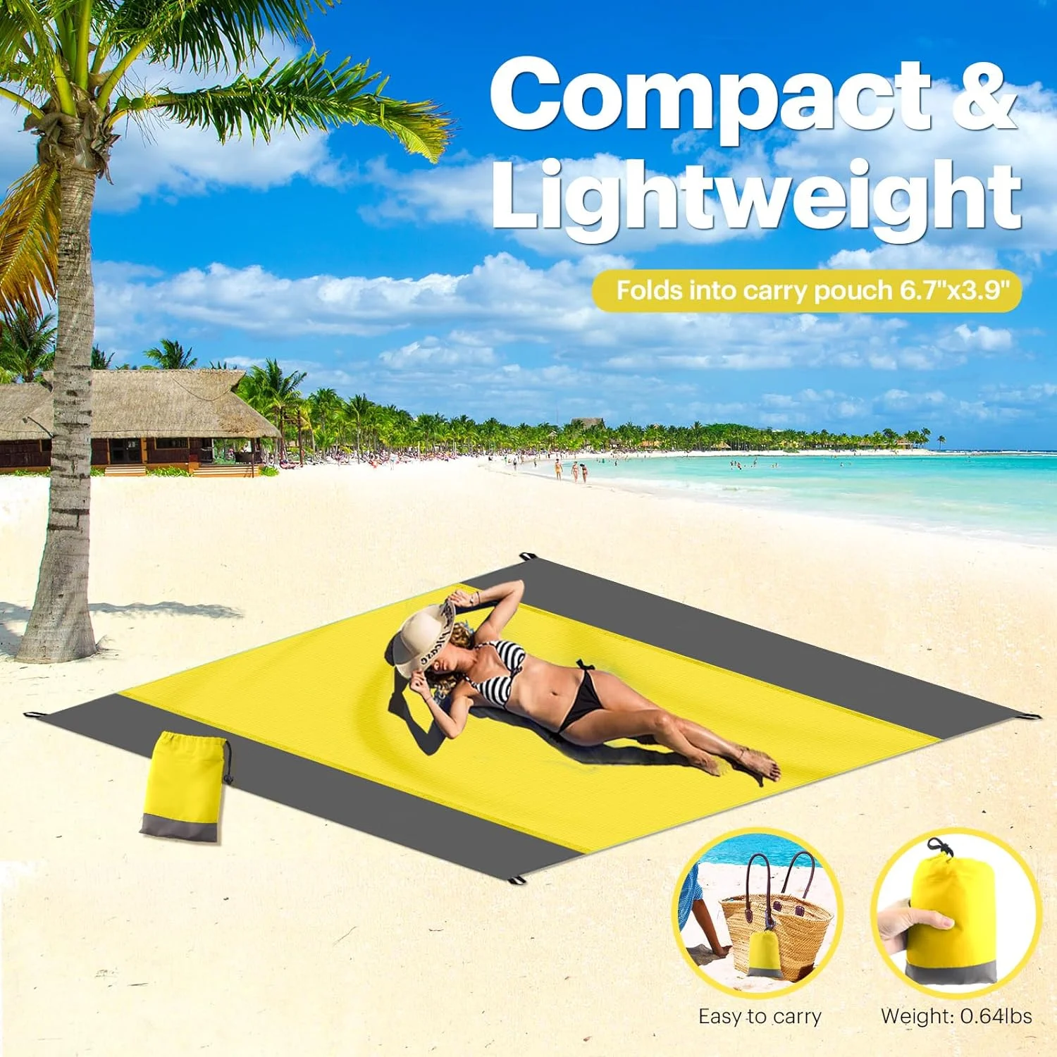 Portable Travel Beach Oversized Sand-Proof Beach Blanket Mat with Carry Bag 