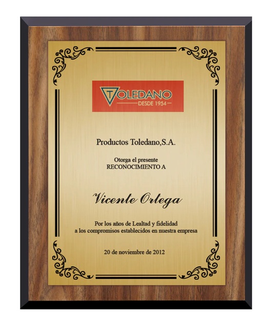 Placa de reconocimiento personalizada