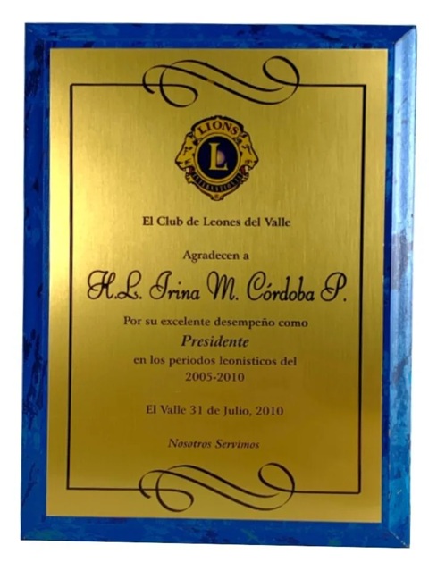 Placa de reconocimiento de El Club de Leones