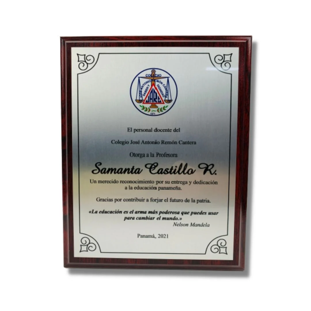 Placa de reconocimiento personalizada