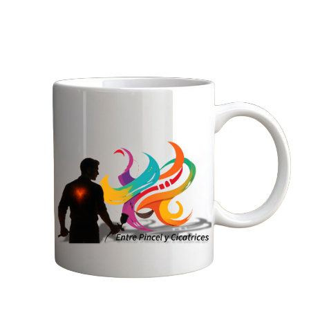 Taza personalizada entre pincel y cicatrices