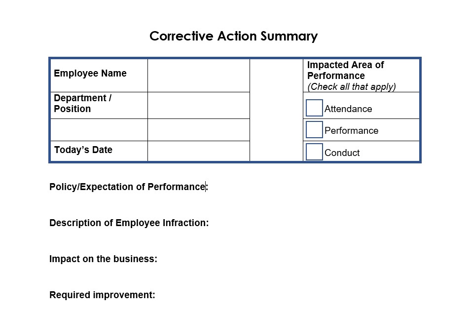 Corrective Action Summary Form