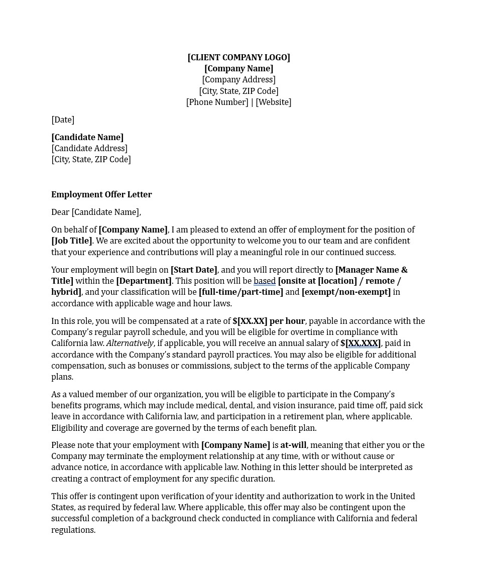Employment Offer Letter Template (HR Expert Approved)