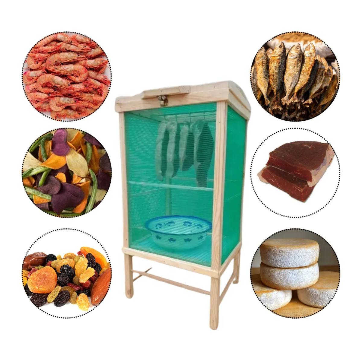 Secador de Carne 81cm Madeira Tela dupla com ganchos