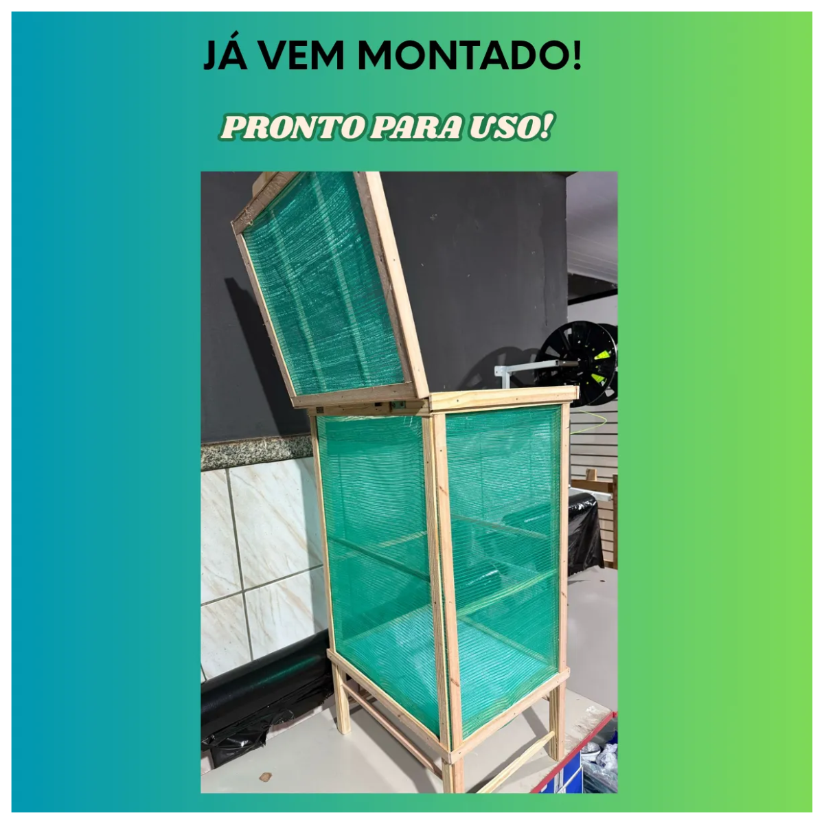 Secador de Carne 81cm Madeira Tela dupla com ganchos