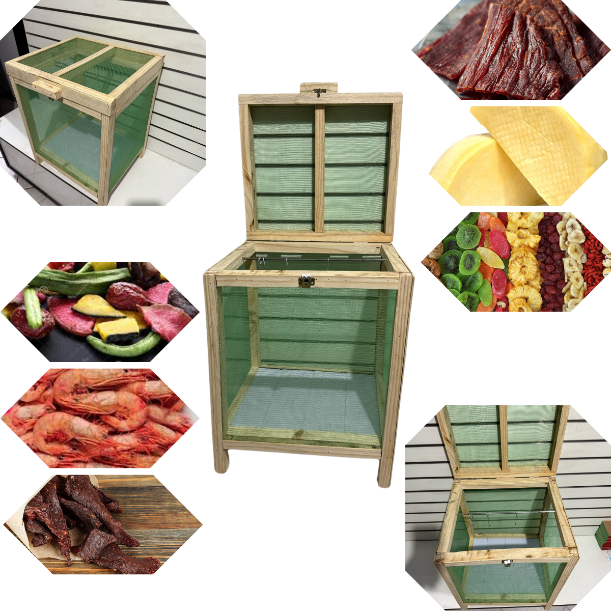 Secador de Carne Caseiro Madeira Tela verde Reforçada