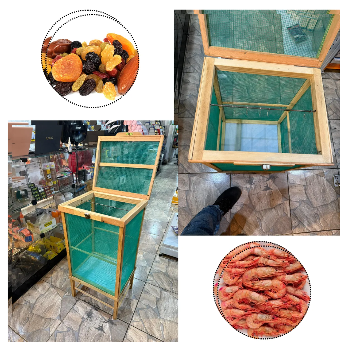 Secador de Carne 81cm Madeira Tela dupla com ganchos