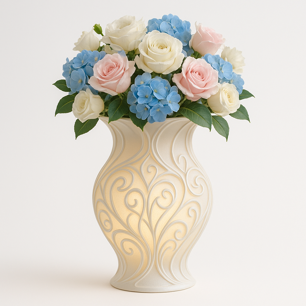“Blush & Blue Harmony” – LED Glow Wedding Vase