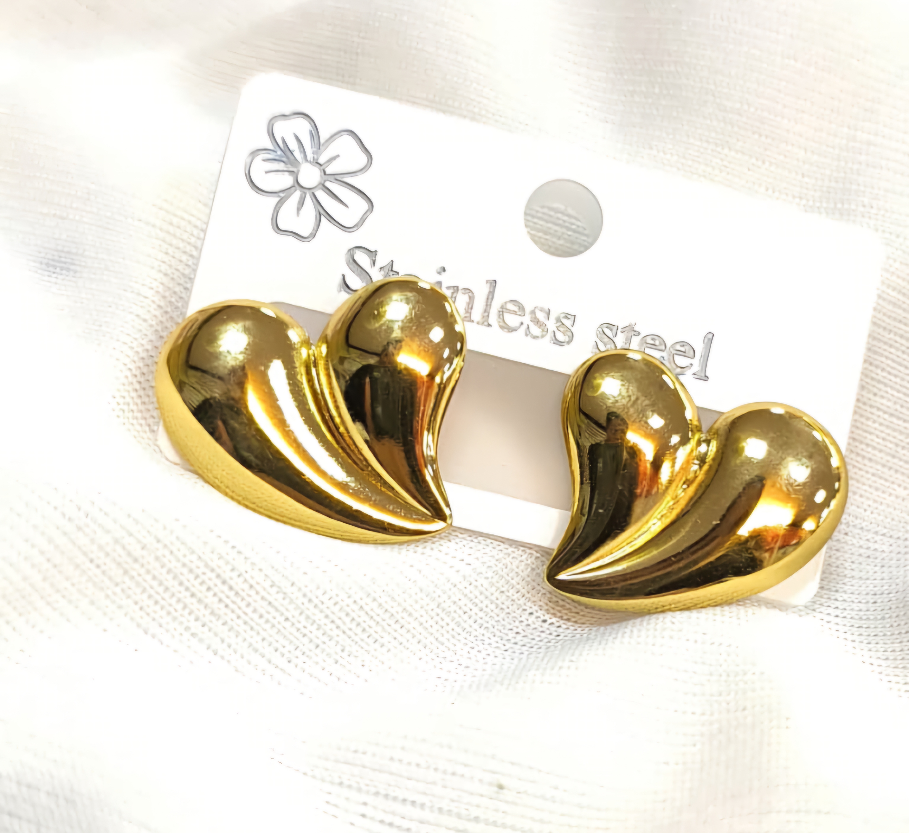 Gold Heart-Shaped Stainless Steel Earrings