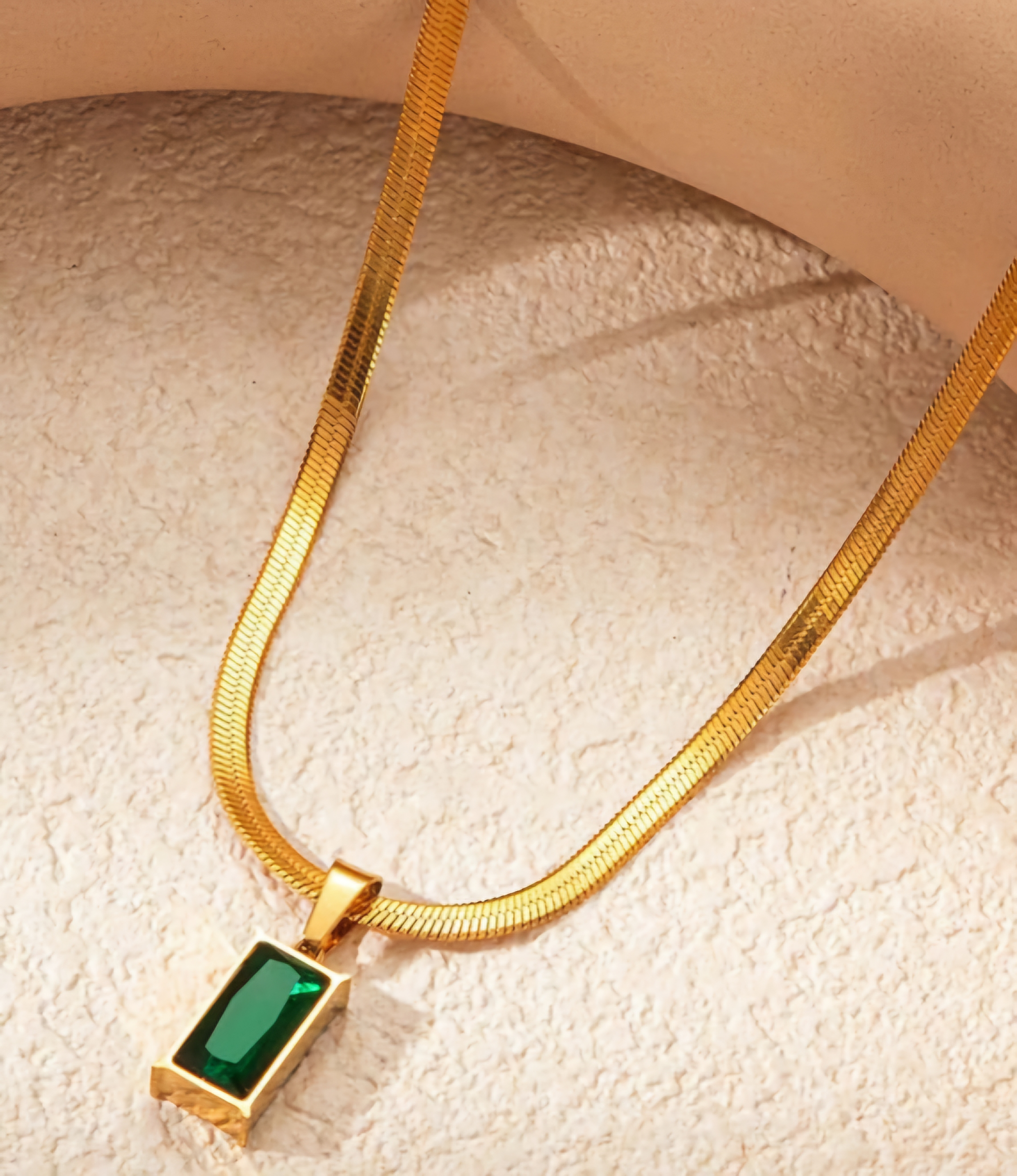 Gold Chain Necklace with Emerald Pendant