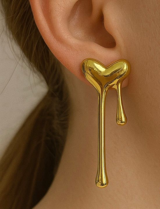 Gold Drip Heart Earrings