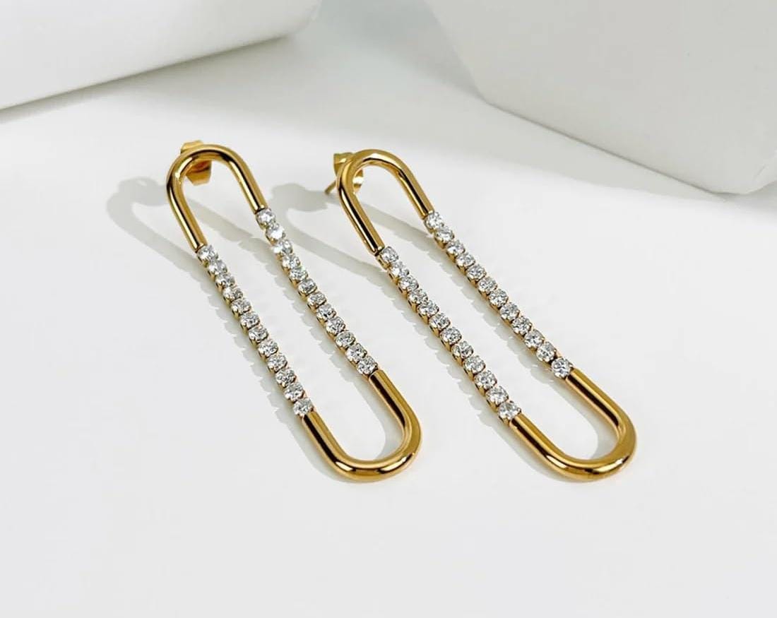 Gold Paperclip Rhinestone Earrings