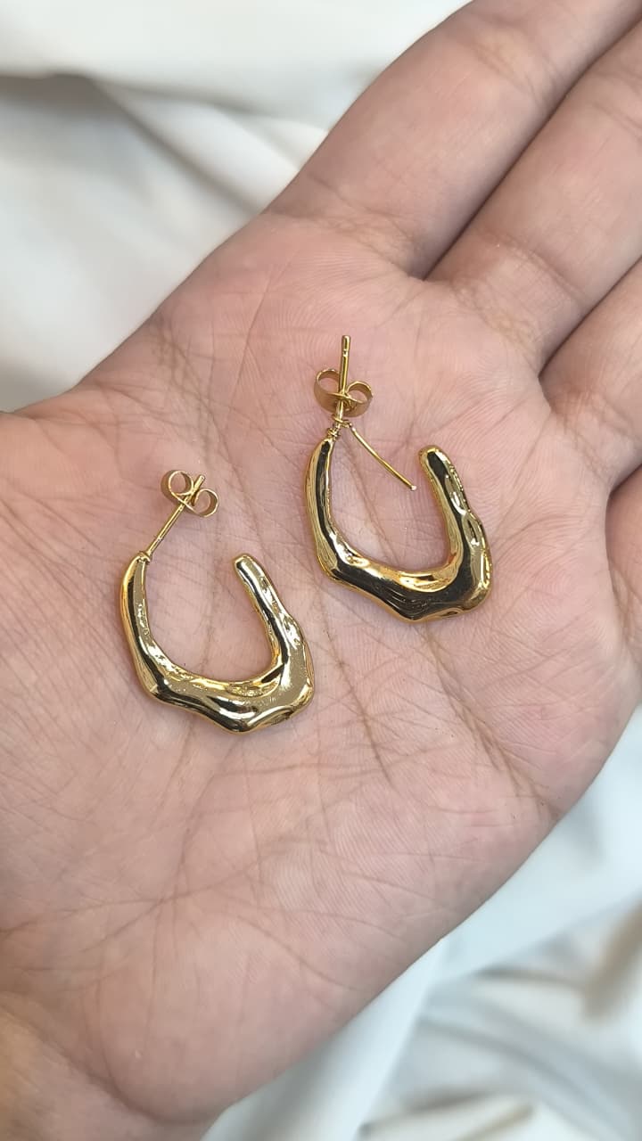 Gold Tone Abstract Hoop Earrings