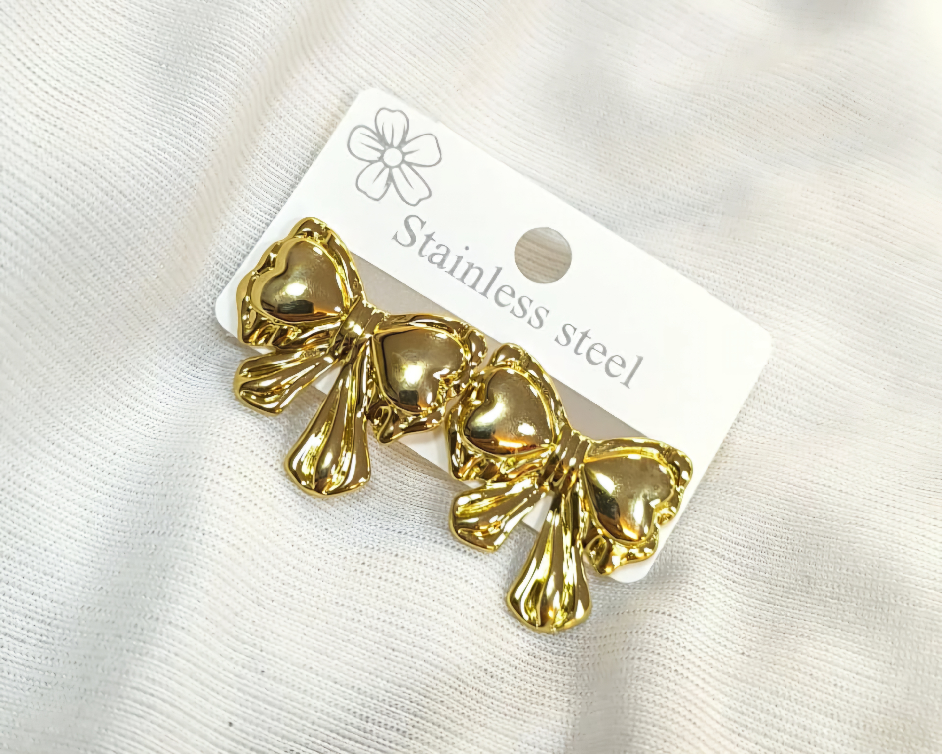Gold Stainless Steel Bow Earrings