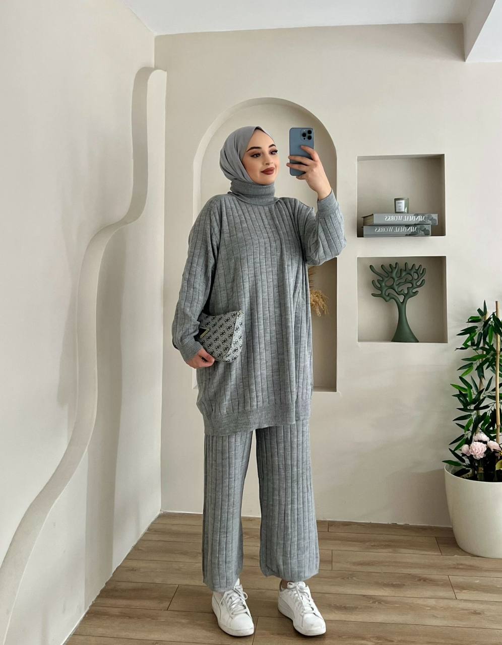 Gray Ribbed Loungewear Set