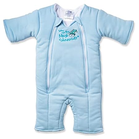 Baby Merlin's Magic Sleepsuit - Cotton Baby Swaddle Transition Product - Soft and Breathable Design, Double Zipper for Easy Diaper Changes, Promotes Safe Sleep - Blue - Large 18-21lbs