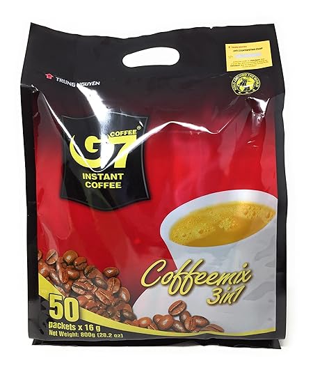 Trung Nguyen G7 3 in 1 Instant Coffee Coffee With Non-dairy Creamer and Sugar Strong and Bold Instant Vietnamese Coffee (50 Single Serve Packets)