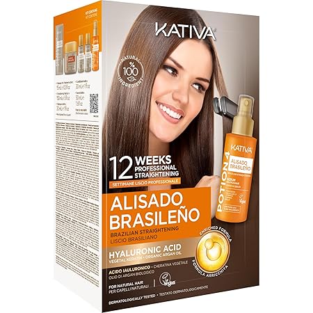 Kativa Brazilian Keratin Straightening Treatment at Home with Hyaluronic Acid and Premium Serum | Keratin