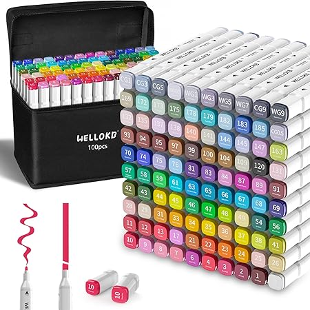 WELLOKD Dual Tip 100-Color Marker Set