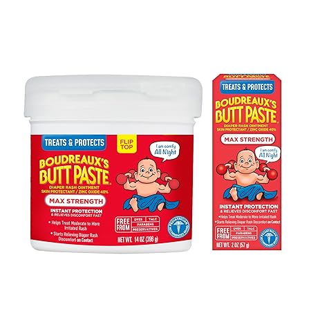 Boudreaux's Butt Paste Maximum Strength Diaper Rash Cream, Ointment for Baby, 2 oz Tube & 14 oz Jar