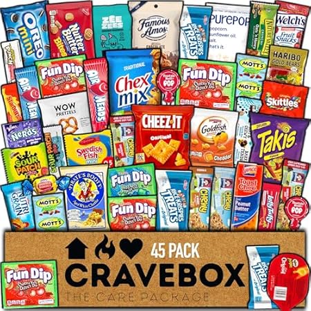 CRAVEBOX Snacks Box Variety Pack Care Package (45 Count)