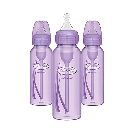 Dr. Browns Natural Flow® Anti-Colic Options+ Narrow Baby Bottles 8 oz/250 mL, with Level 1 Slow Flow Nipple, 3 Pack, 0m+ Purple