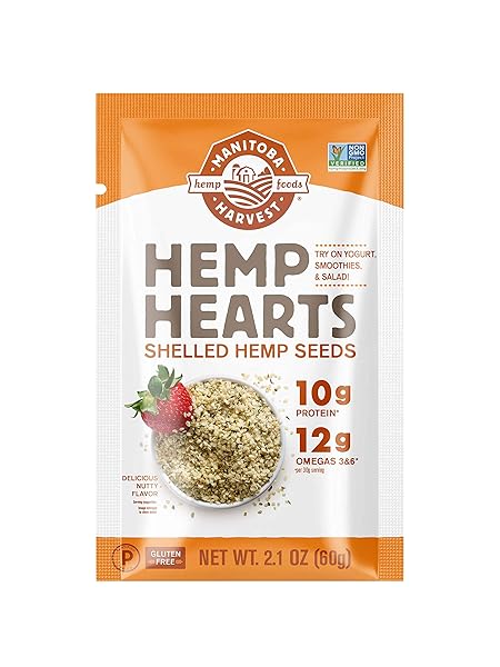 Manitoba Harvest Hemp Seeds, 10g Plant Based Protein & 12g Omega 3 & 6 per Serving, For smoothies, yogurt & salad, Non-GMO, Vegan, Keto, Paleo, Gluten Free, 2.1oz (Pack of 12)