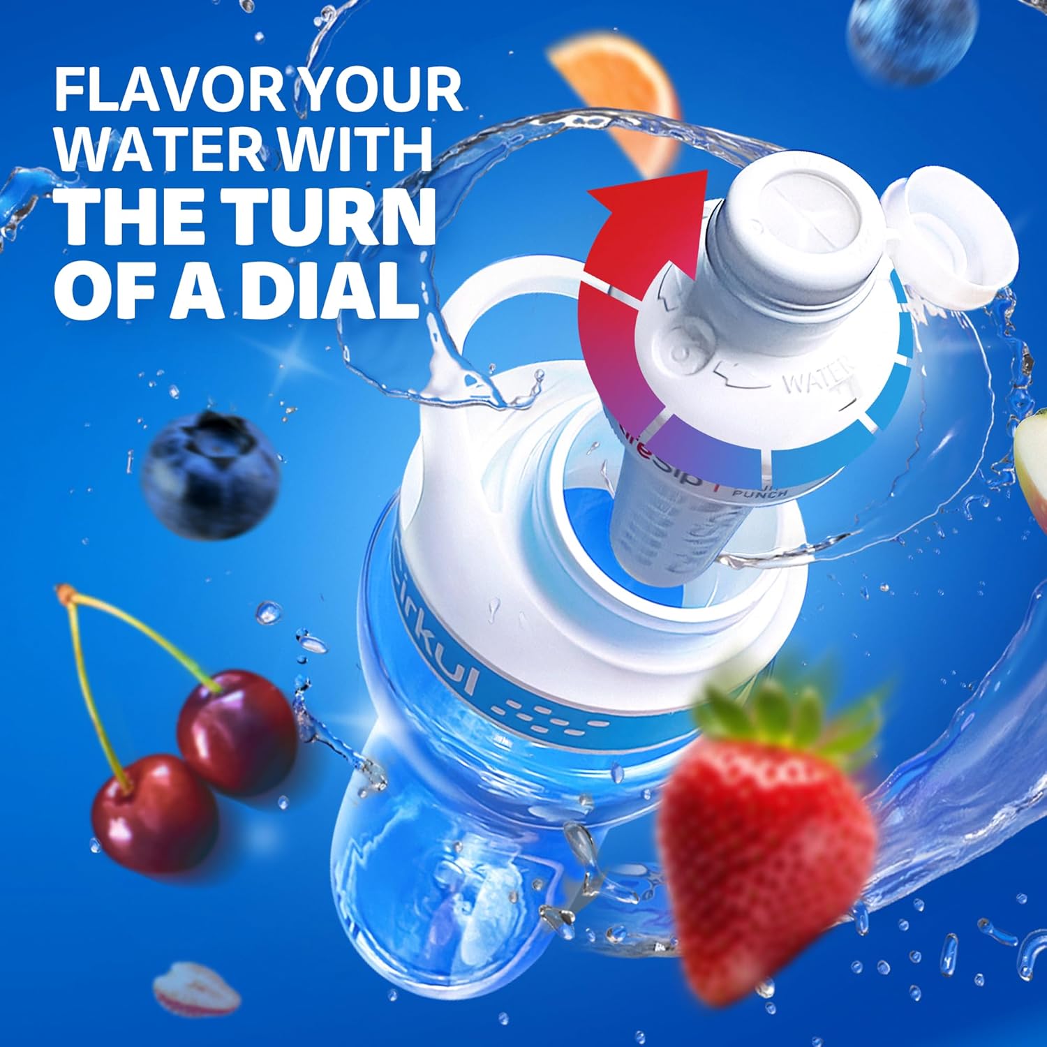 Cirkul 12oz. BPA-Free Plastic Water Bottle Starter Kit for Kids with Blue Lid, 2 Flavor Cartridges (1 LifeSip Fruit Punch, 1 FitSip Mixed Berry)