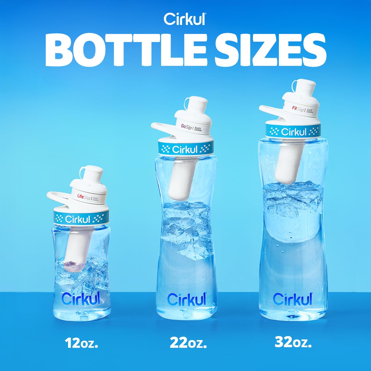 Cirkul 12oz. BPA-Free Plastic Water Bottle Starter Kit for Kids with Blue Lid, 2 Flavor Cartridges (1 LifeSip Fruit Punch, 1 FitSip Mixed Berry)