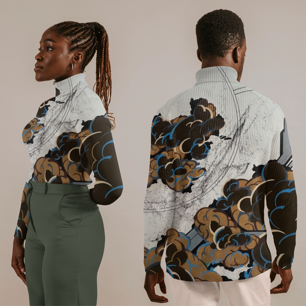 Abstract Patterned Turtleneck Sweater