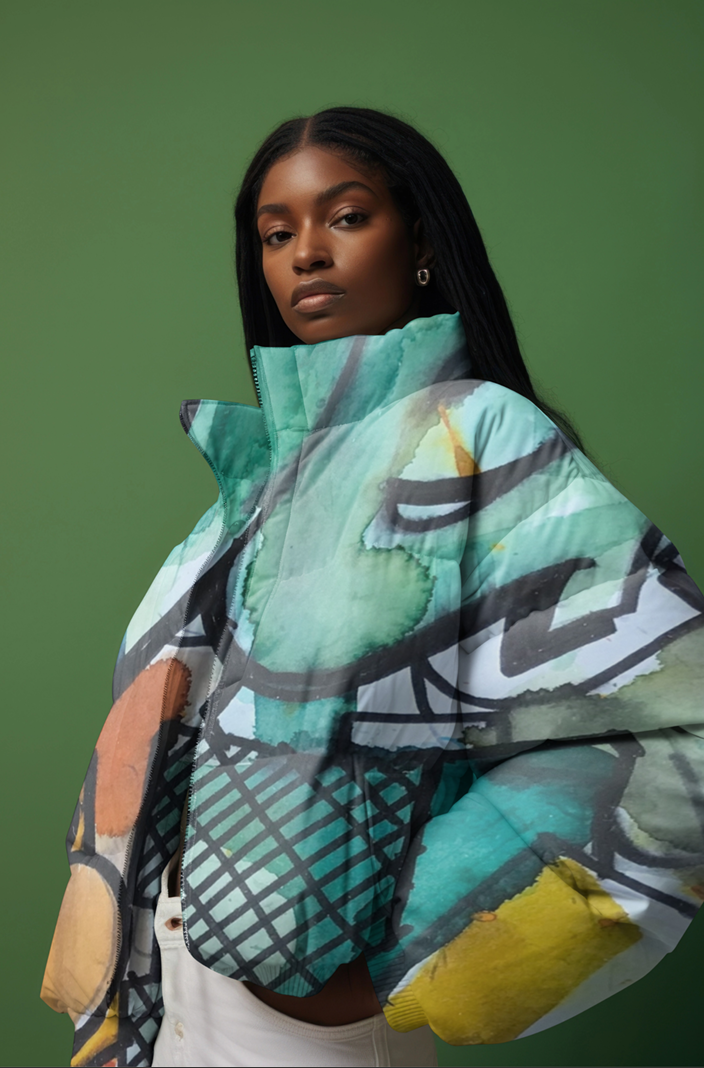 Abstract Printed Puffer Jacket