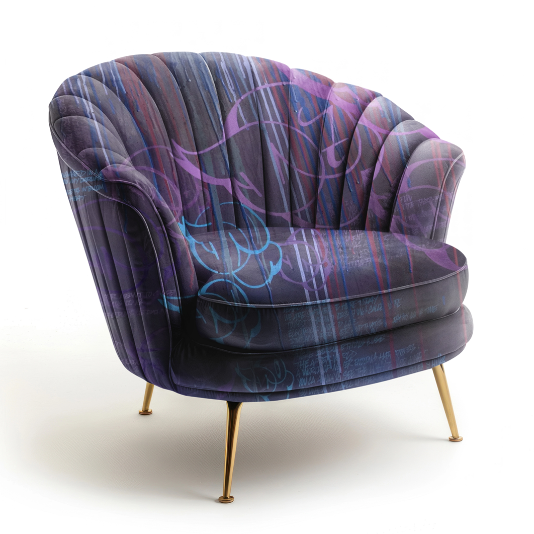 Modern Graffiti Velvet Armchair