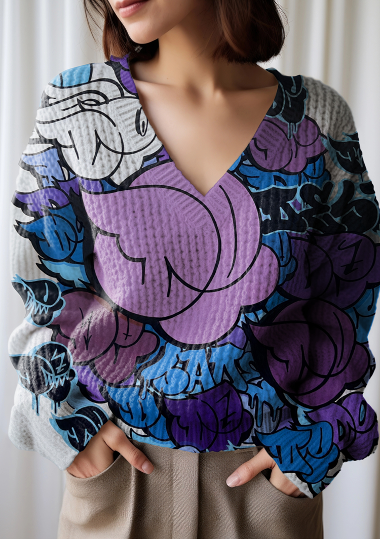 Colorful Floral V-Neck Sweater