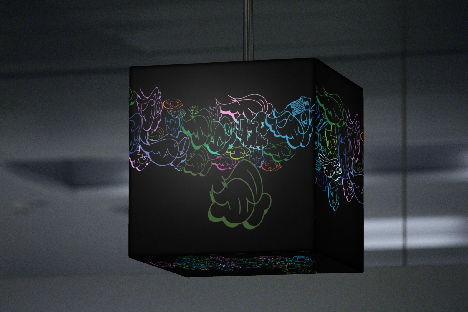 Neon animal-themed cube pendant lamp